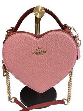 Coach Valentines Pink and Red Heart Crossbody Bag with Gold Hardware